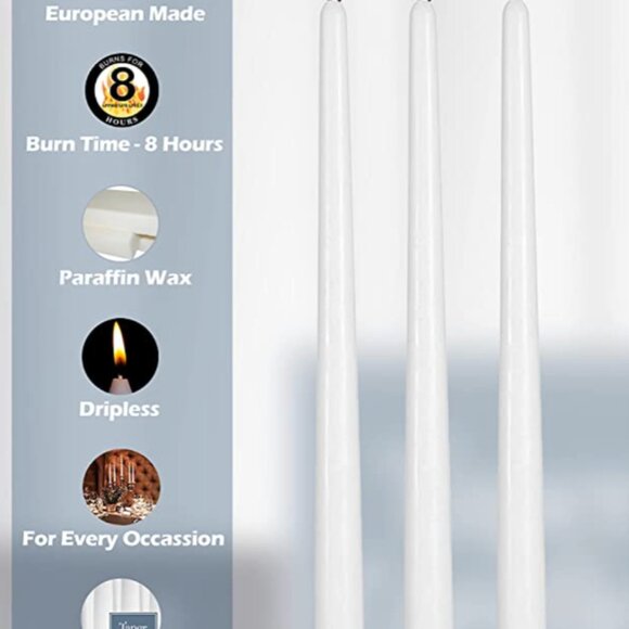 Box of 12 White Taper Candles 10"H - Picture 2 of 3